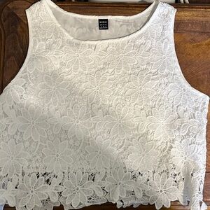 SHEIN Floral Lace Sleeveless Crop Top - White